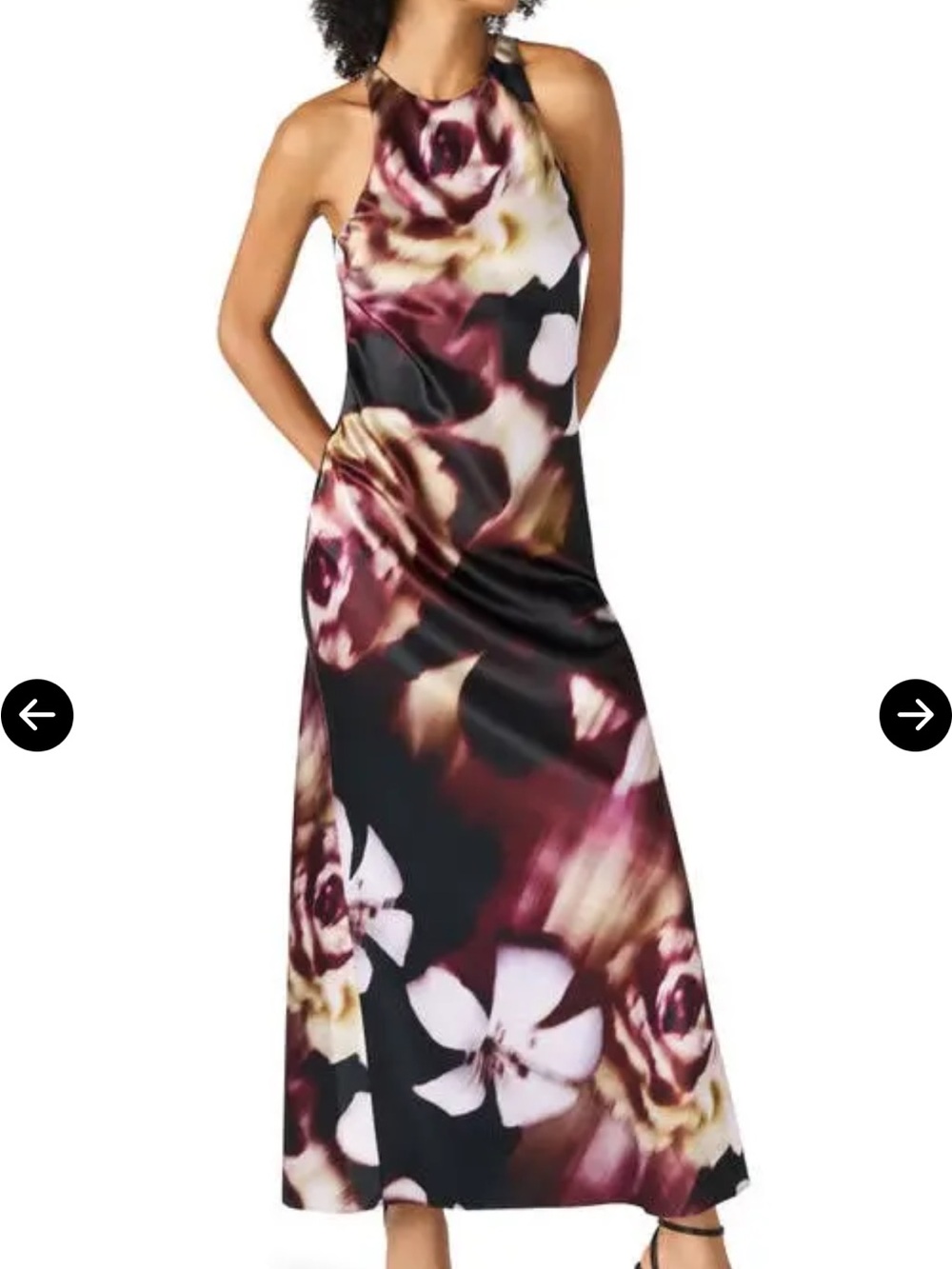 Steve Madden Jaiden Satin Scarf Burgundy and Black Floral Halter Maxi Dress